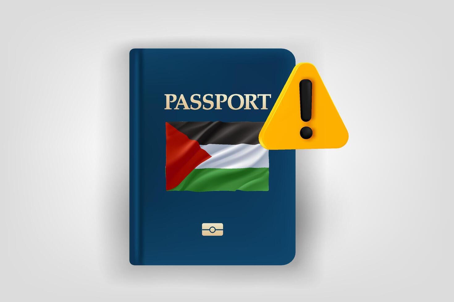 Passport with Palestine flag and exclamaion sign. Low energy concept. 3d illustration vector
