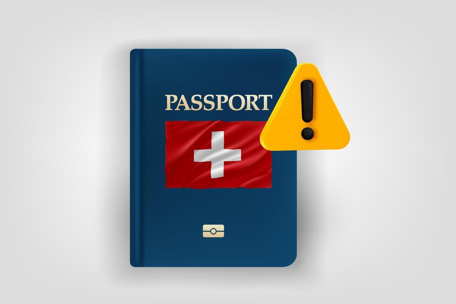Passport with flag of Switzerland and exclamaion sign. Low energy concept. 3d illustrationPassport with flag of Switzerland and exclamaion sign. Low energy concept. 3d illustration vector