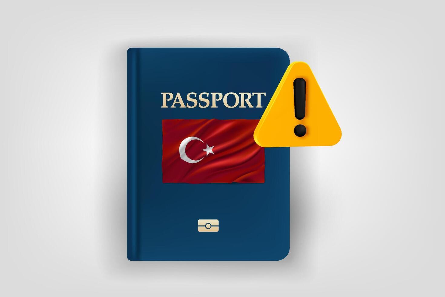 Passport with Turkish flag and exclamaion sign. Low energy concept. 3d illustration vector