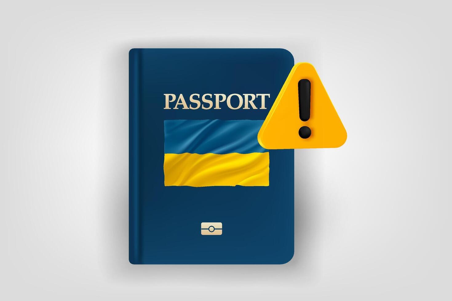 Passport with Ukrainian flag and exclamaion sign. Low energy concept. 3d illustration vector