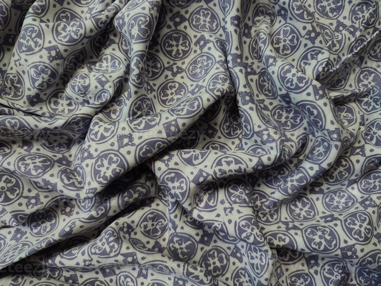 Cose up of a blue and white pattern fabric photo