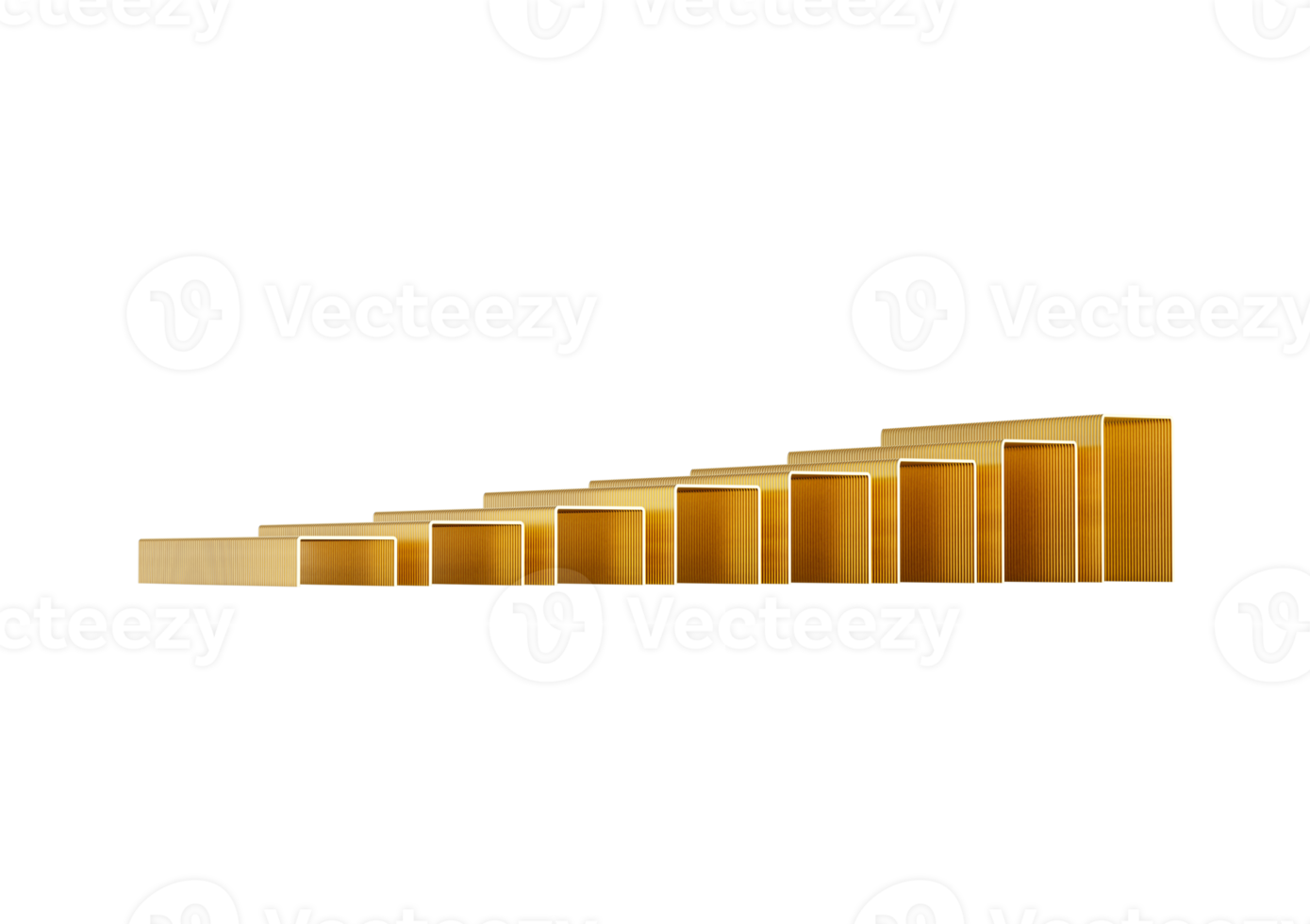 A Series Of Golden Metal Staple Pins Arranged In Parallel Rows. 3D Illustration png