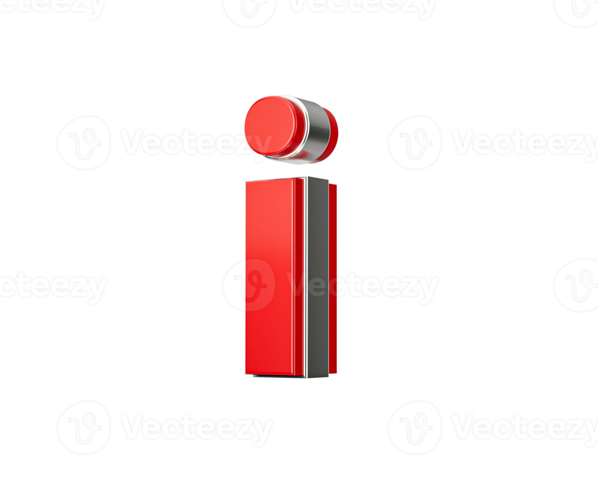 Vibrant Red Small Letter i Gleams With Its Sleek Metallic Design With Sharp Edges 3D Illustration png