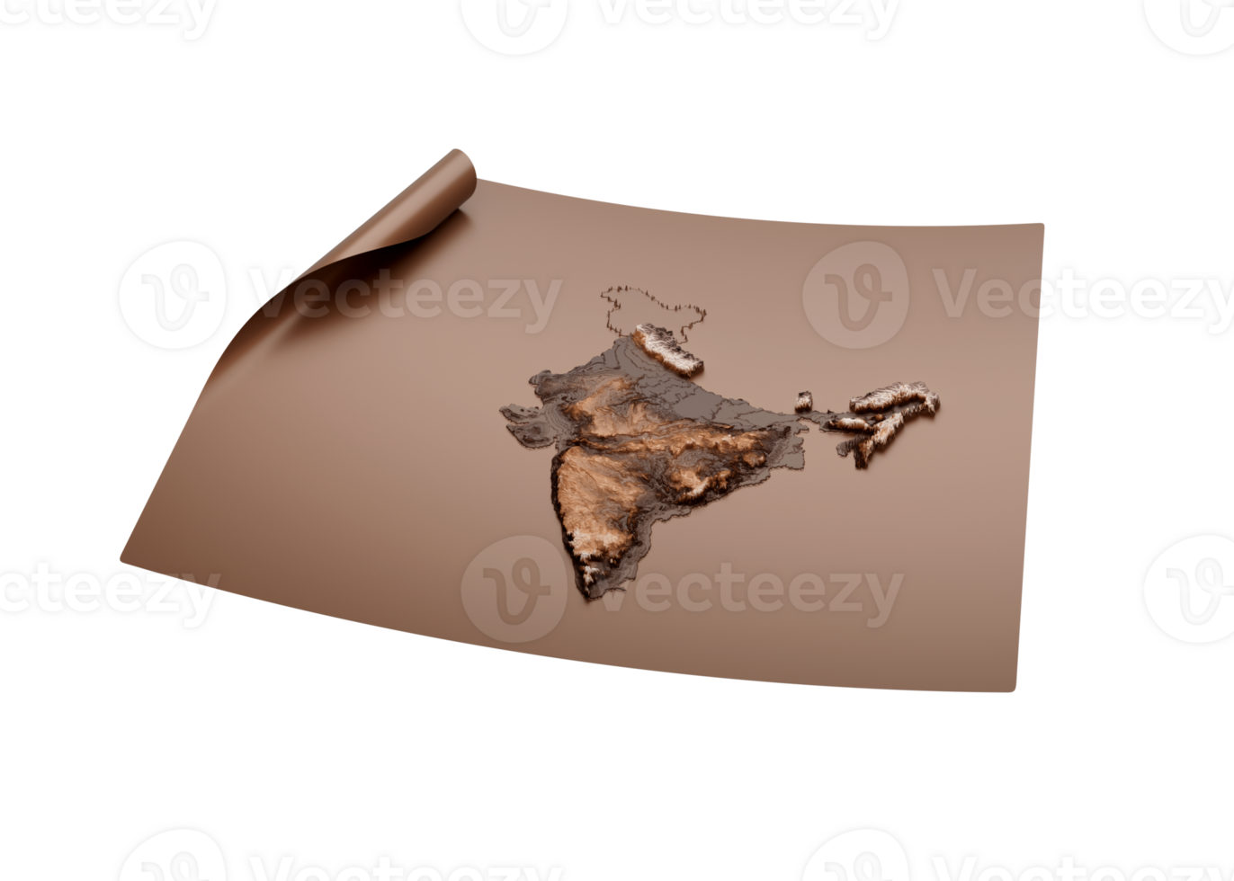 Map Of India Old Style Brown On Unrolled Map Paper Sheet 3d Illustration png