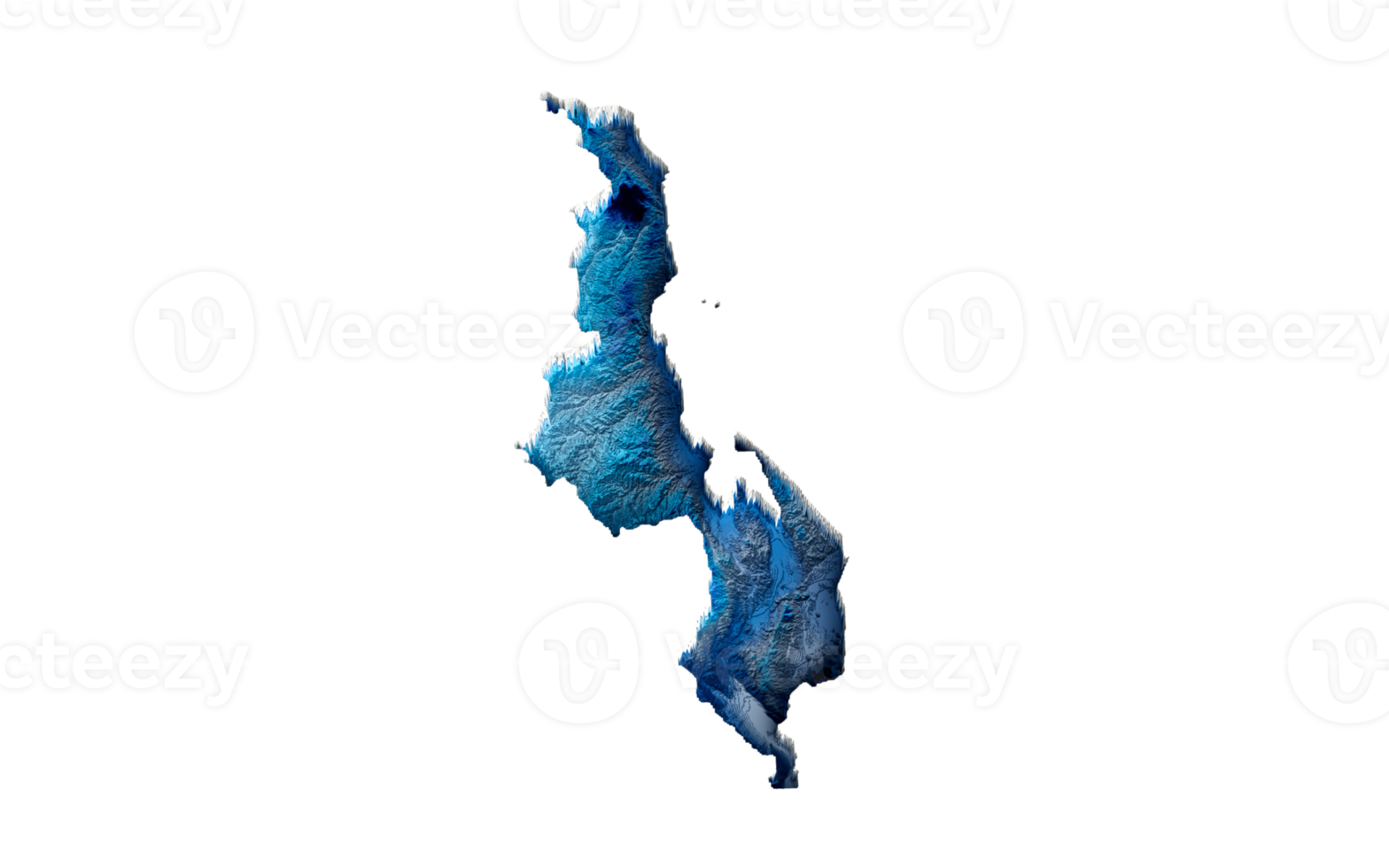3d Deep Blue Water Malawi Map Shaded Relief Texture Map 3d Illustration png