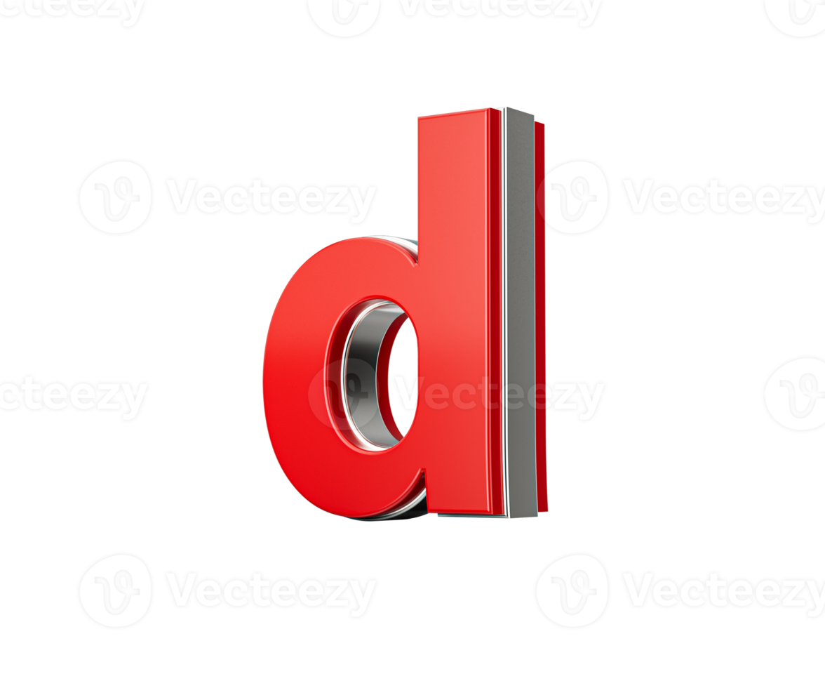 Vibrant Red Small Letter d Gleams With Its Sleek Metallic Design With Sharp Edges 3D Illustration png