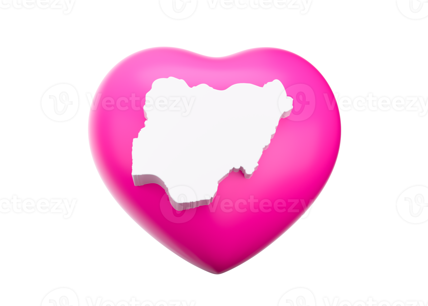 Pink Heart With Map Of Nigeria 3d Illustration png