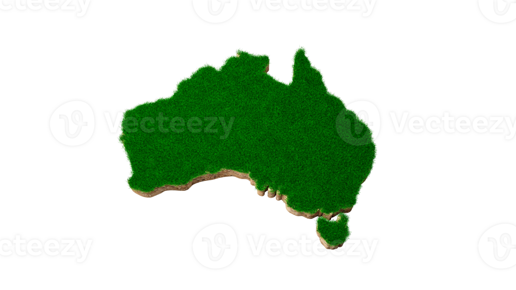 Australia map showing soil land geology cross section with green grass and rock ground texture 3D illustration png