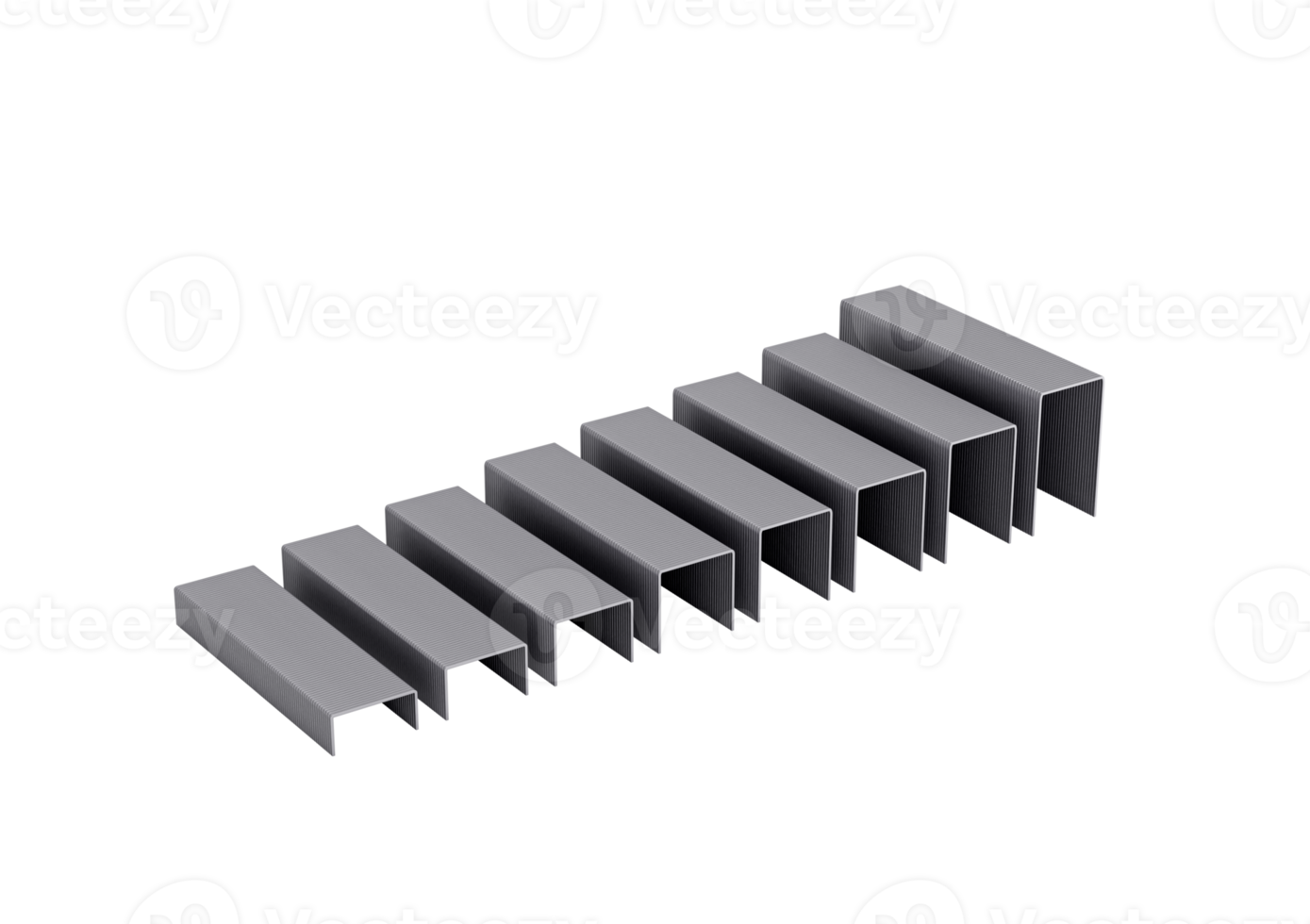 A Series Of Silver Metal Staple Pins Arranged In Parallel Rows 3D Illustration png
