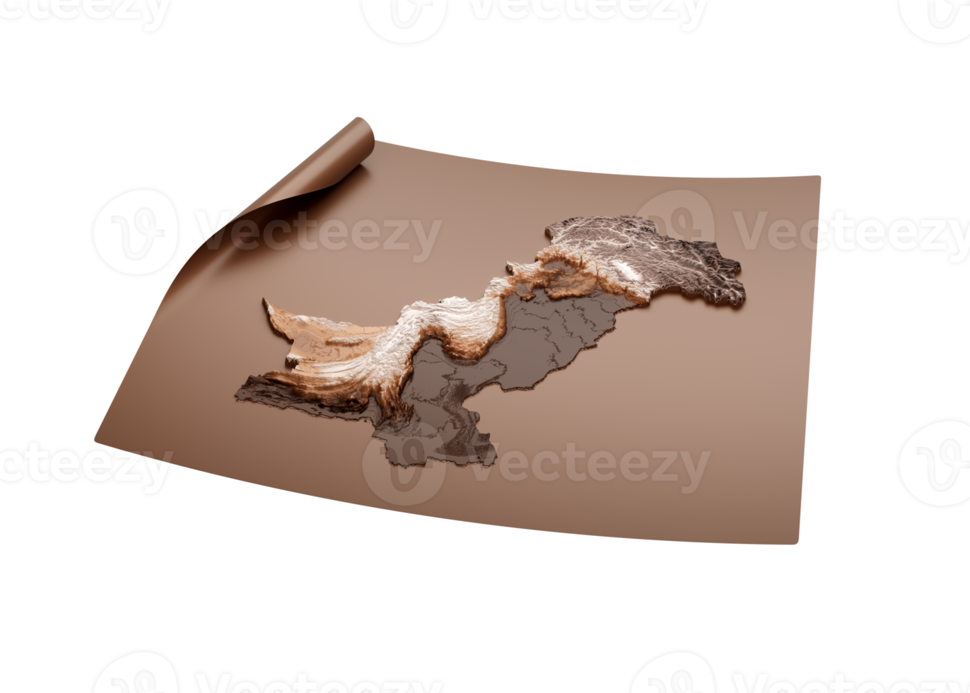 Vintage Map Of Pakistan In Brown Unrolled Map Paper Sheet 3d Illustration png
