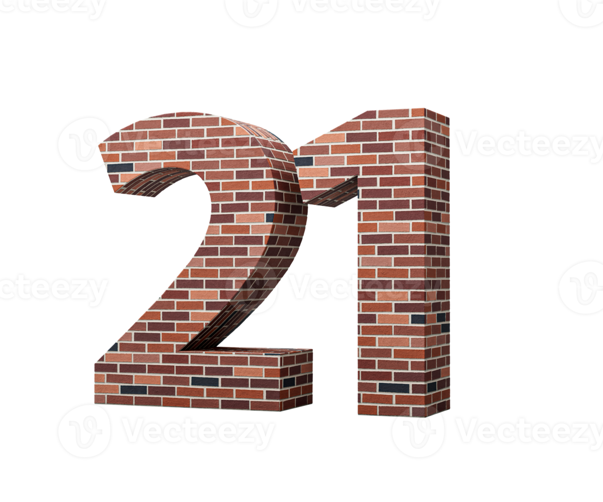 Bricks Wall Number Twenty One 21 Digit Made Of Colored Wall Of Bricks 3D Illustration png