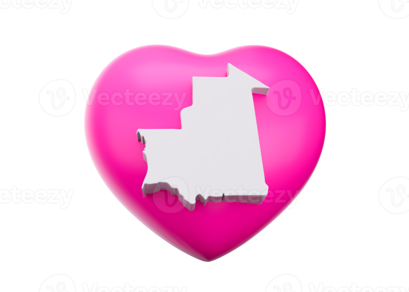 3d Pink Heart With 3d Map Of Mauritania 3d Illustration png