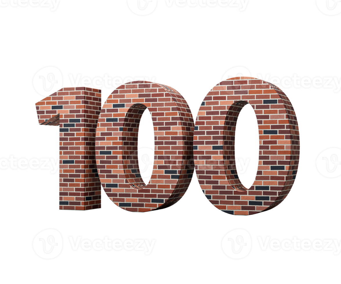 Bricks Wall Number Hundred 100 Digit Made Of Colored Wall Of Bricks 3D Illustration png