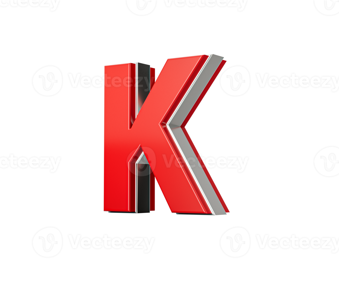 Vibrant Red Capital Letter K Gleams With Its Sleek Design Bold Font With Sharp Edges 3D Illustration png