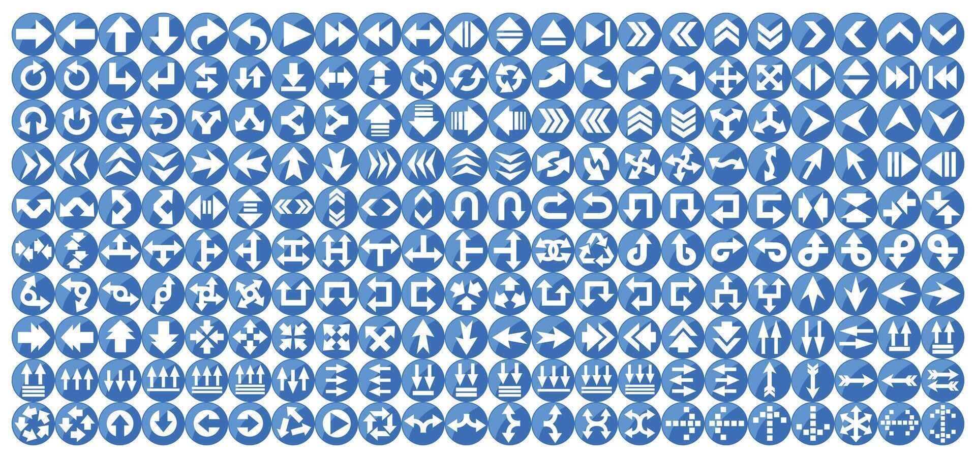 Big set of blue buttons with arrows. vector