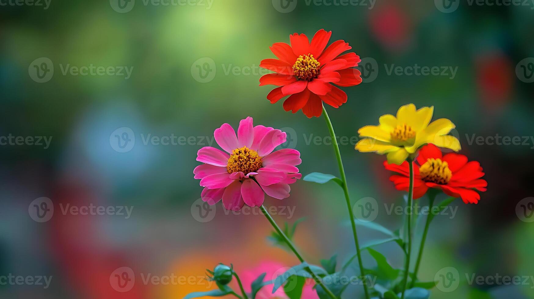 Colorful flowers in a field with blurred background photo