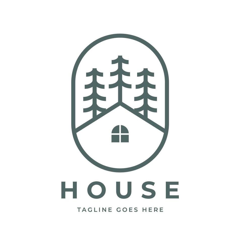 Minimalist House Logo with Pine Tree Elegant and Modern Design Suitable for businesses in the fields of real estate, property, cabin houses vector