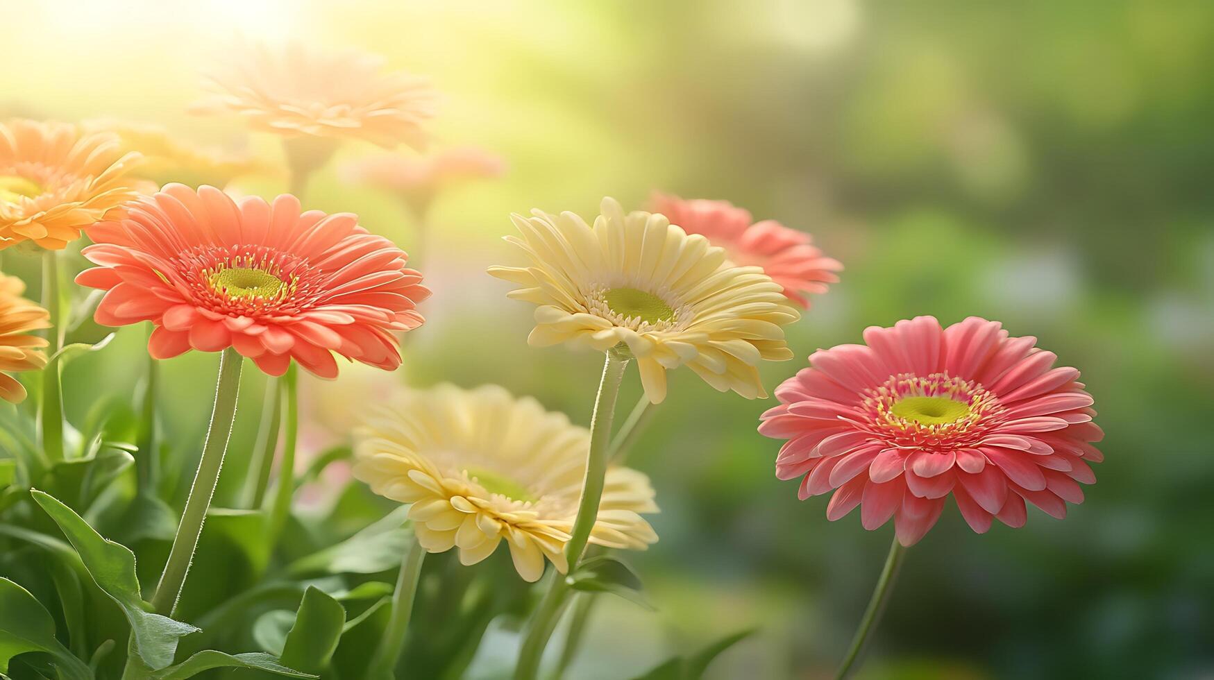 Colorful gerbera daisies in the garden photo
