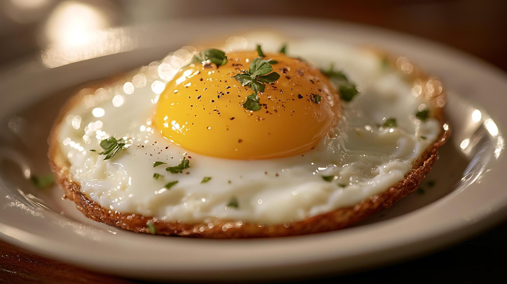 A fried egg on a toasted piece of bread photo