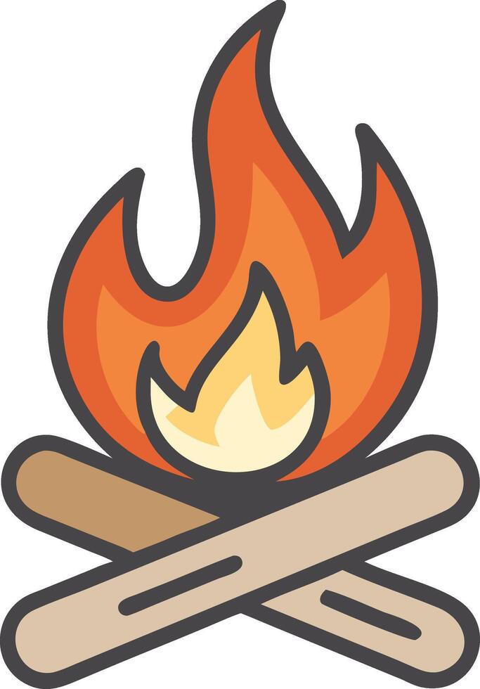 campfire burning. A cartoon of a fire with a log vector