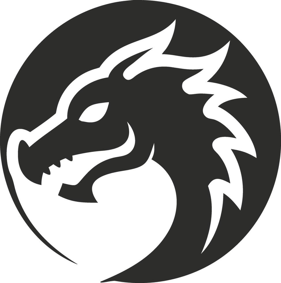Head Dragon Logo. A dragon head with its mouth open and teeth bared. vector