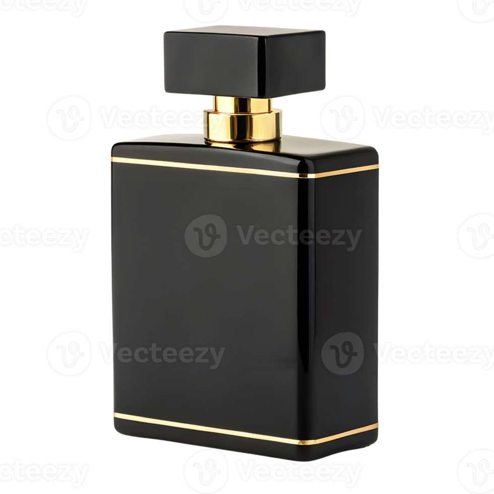 Elegant Matte Black and Gold Perfume Bottle with Minimalist Design Isolated On Transparent Background png