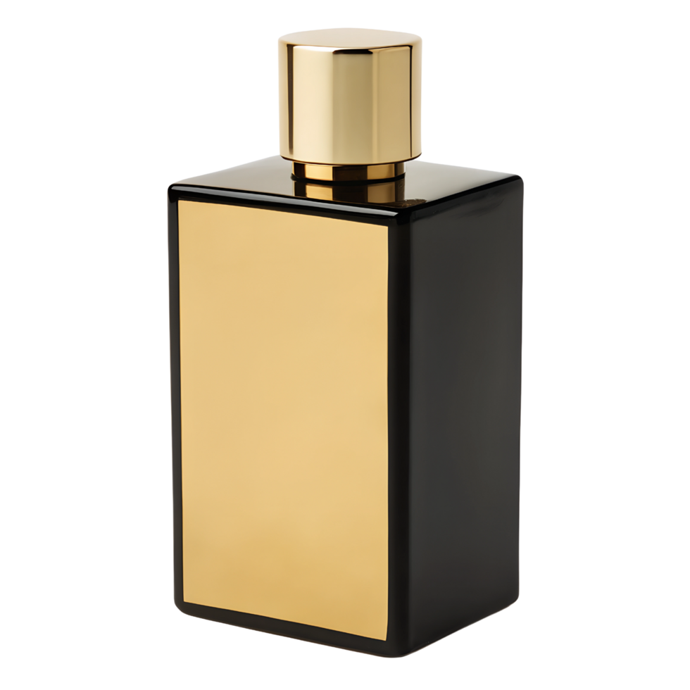 Chic Matte Black and Gold Perfume Bottle Isolated On Transparent Background png
