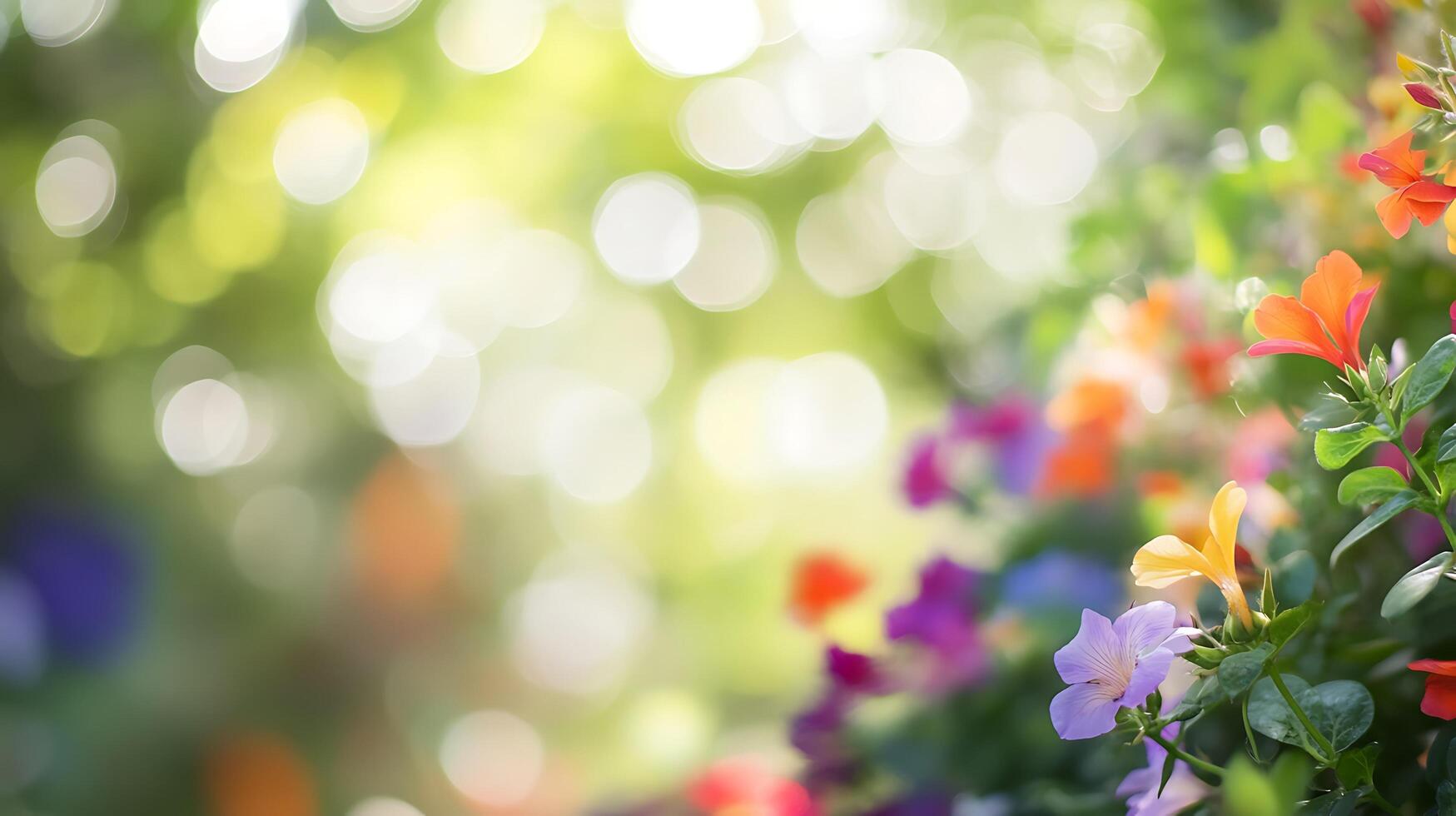 Colorful flowers in a garden with a bright sun photo