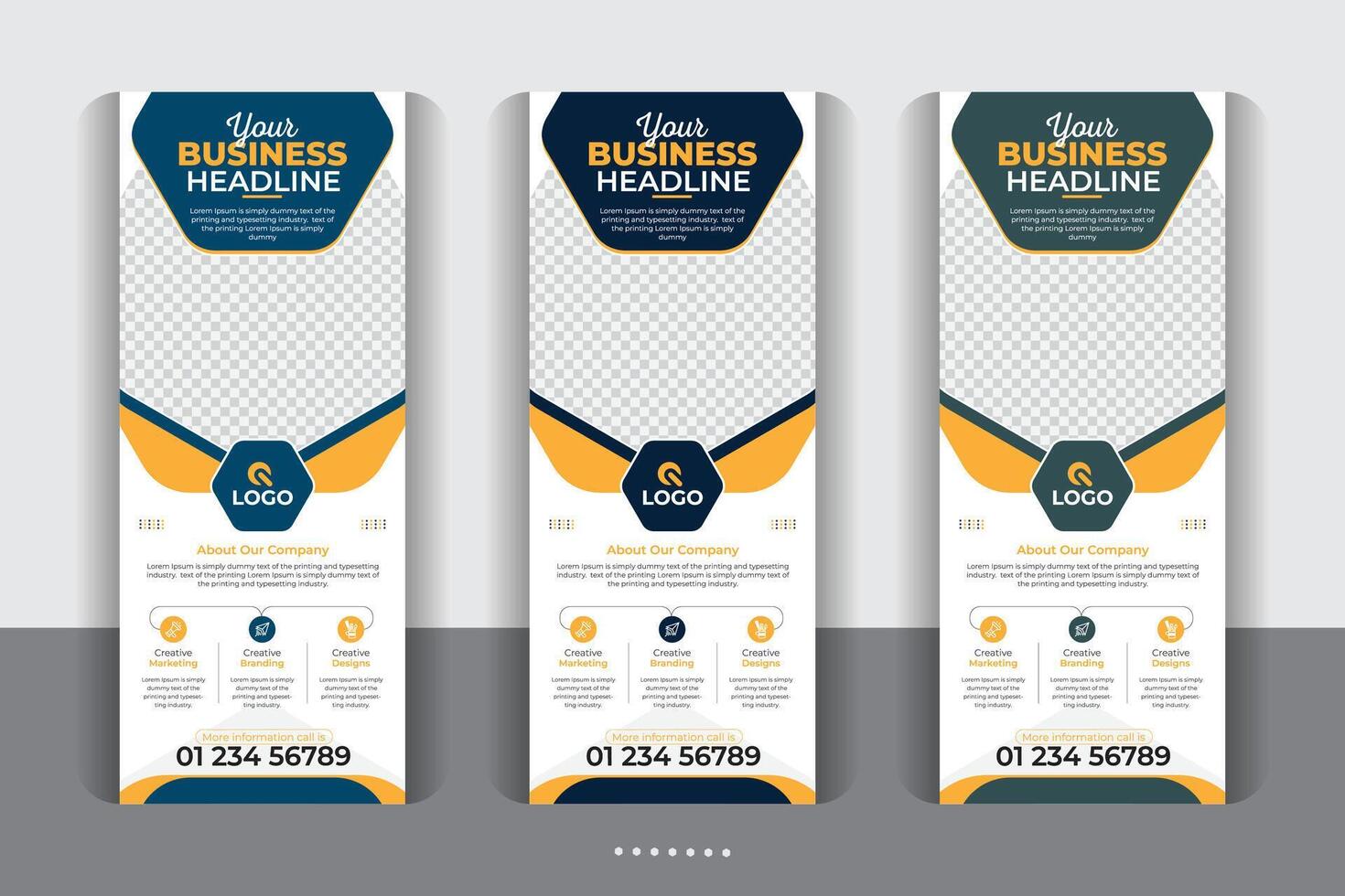Large size vertical display banner, Modern and stylish rollup banner design, modern creative rollup, unique pull up banner template design. vector