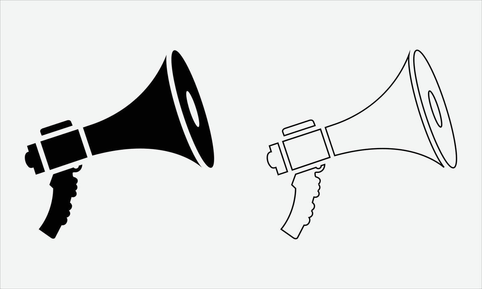 Silhouette megaphone icon illustration with line art Megaphone premium , fully editable layout easy to customizable, black and white color vector