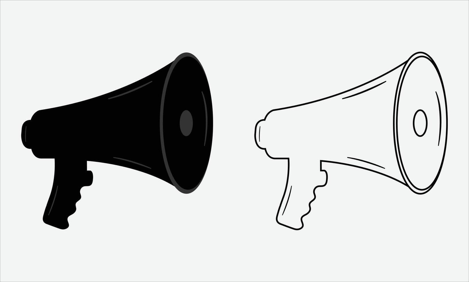 Black and white color variation Silhouette megaphone icon illustration with line art, customizable file vector