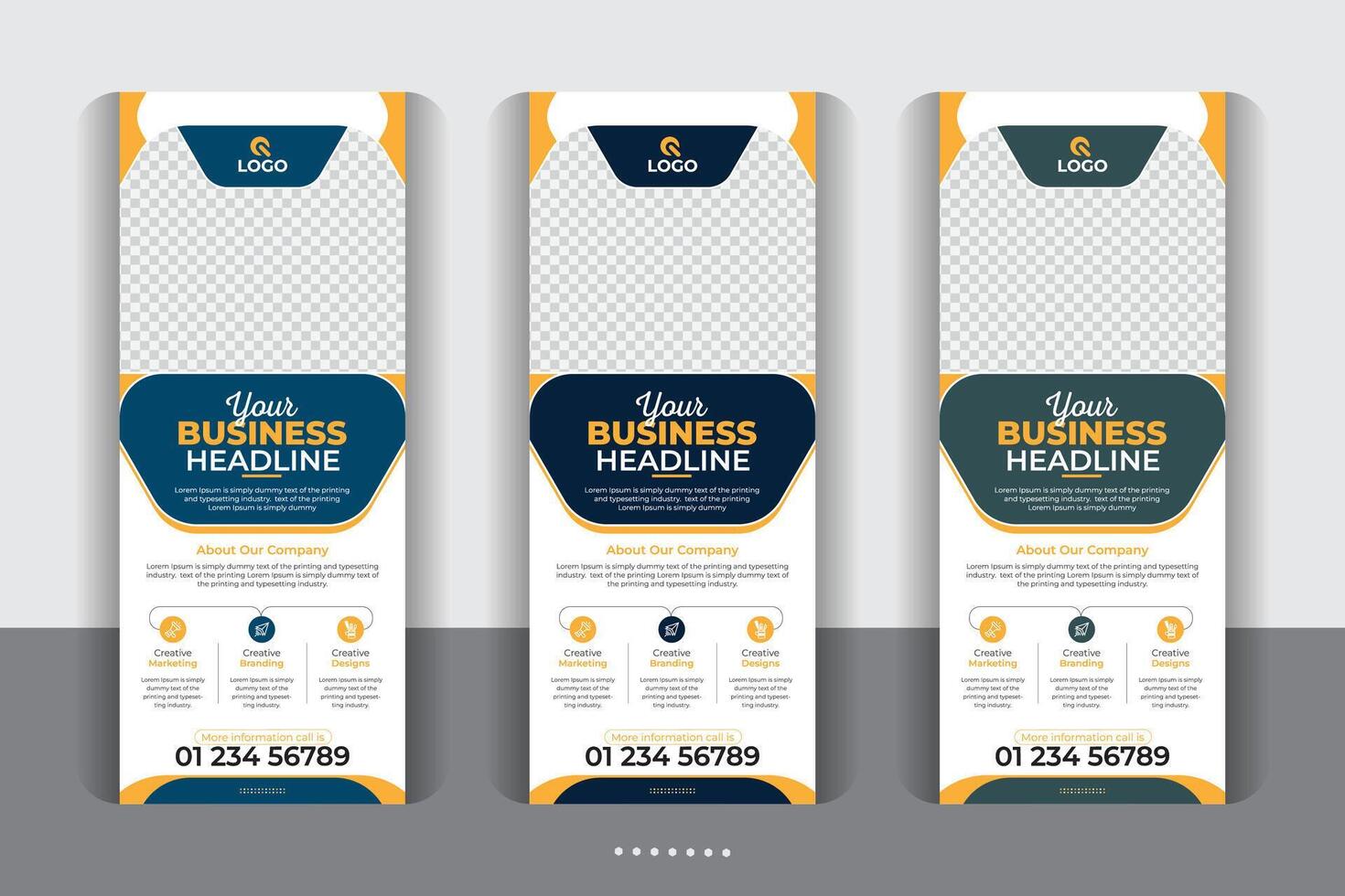 Unique layout Large size vertical display banner, Modern and stylish rollup banner design, modern creative rollup, unique pull up banner template design. vector