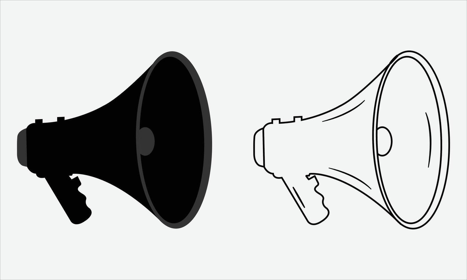 Megaphone illustration, Megaphone silhouette with line art black and white color variation, fully editable layout easy to customizable vector