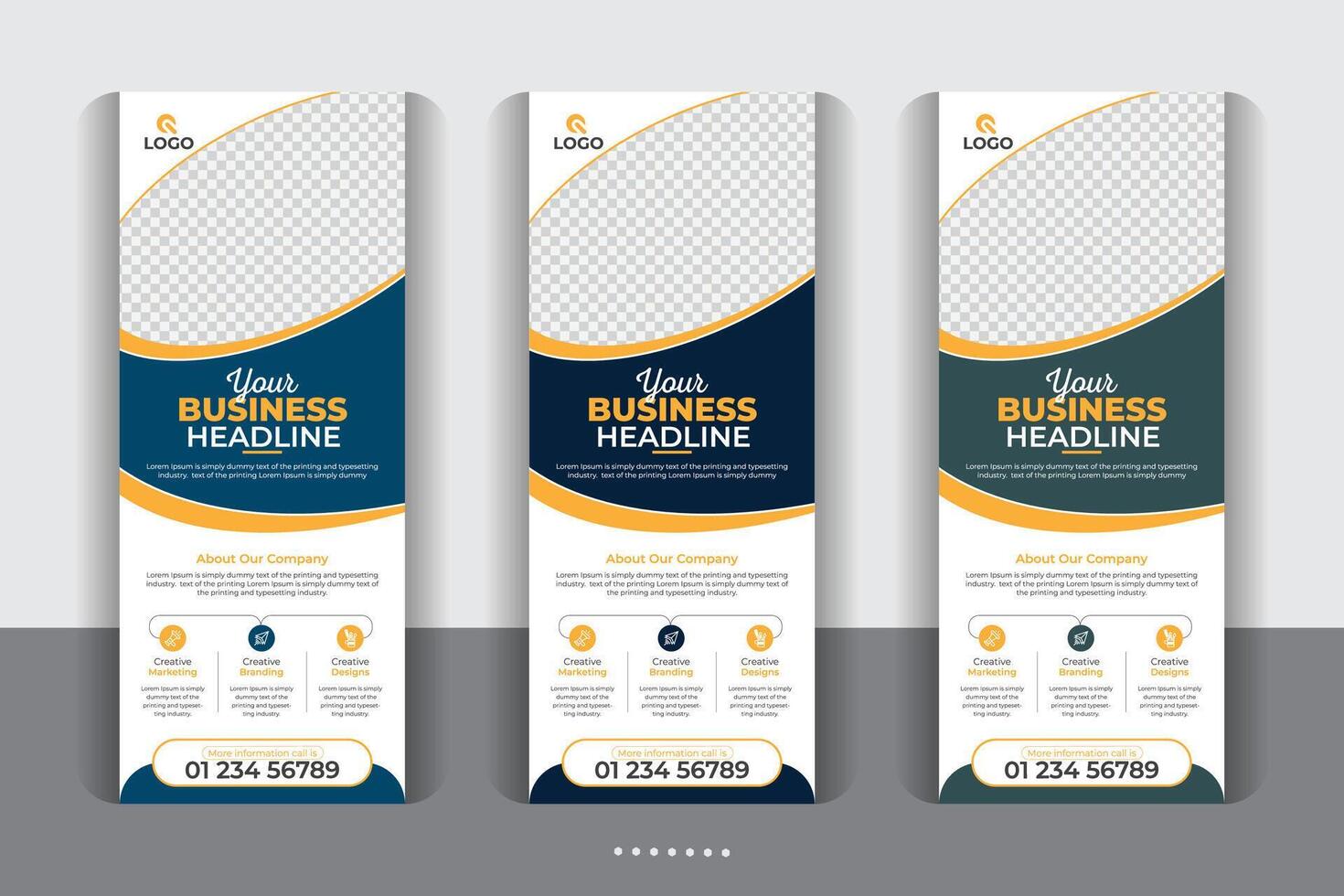 Creative modern unique layout Large size vertical display banner, Modern and stylish rollup banner design, luxury creative rollup, unique pull up banner template design. vector