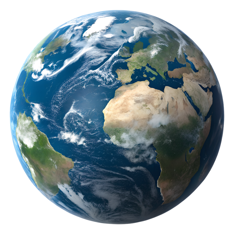 Realistic 3D Earth Render Detailed View of Continents and Ocean Isolated on Transparent Background png