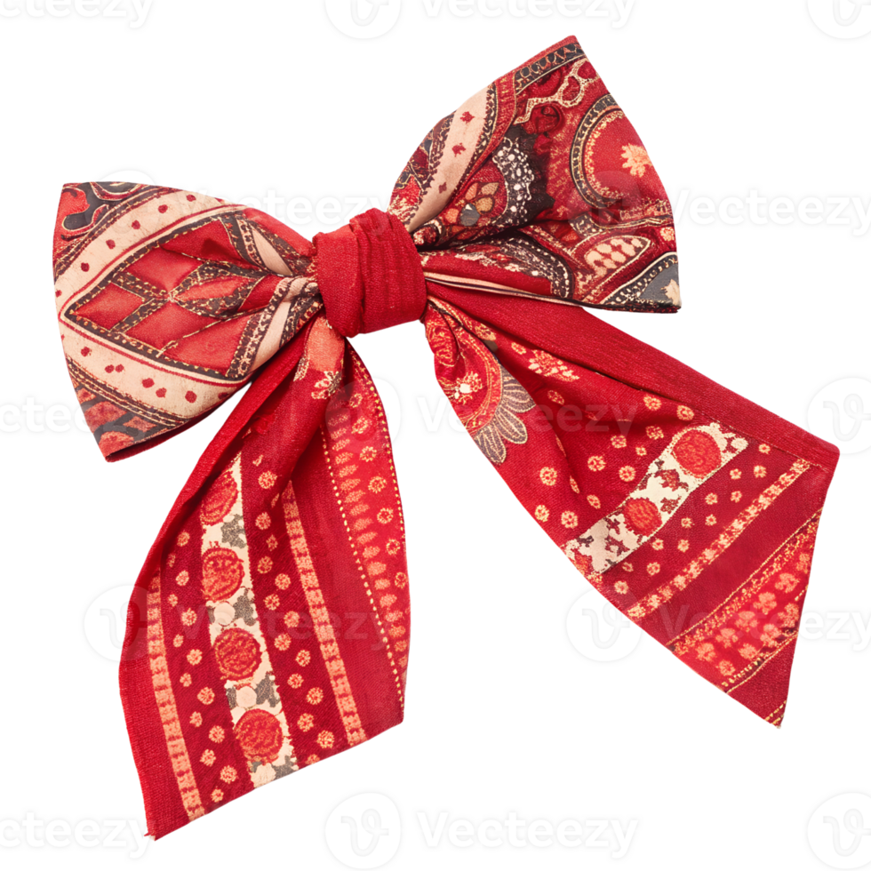 Bright Red Boho Art Bow Isolated on Transparent Background png