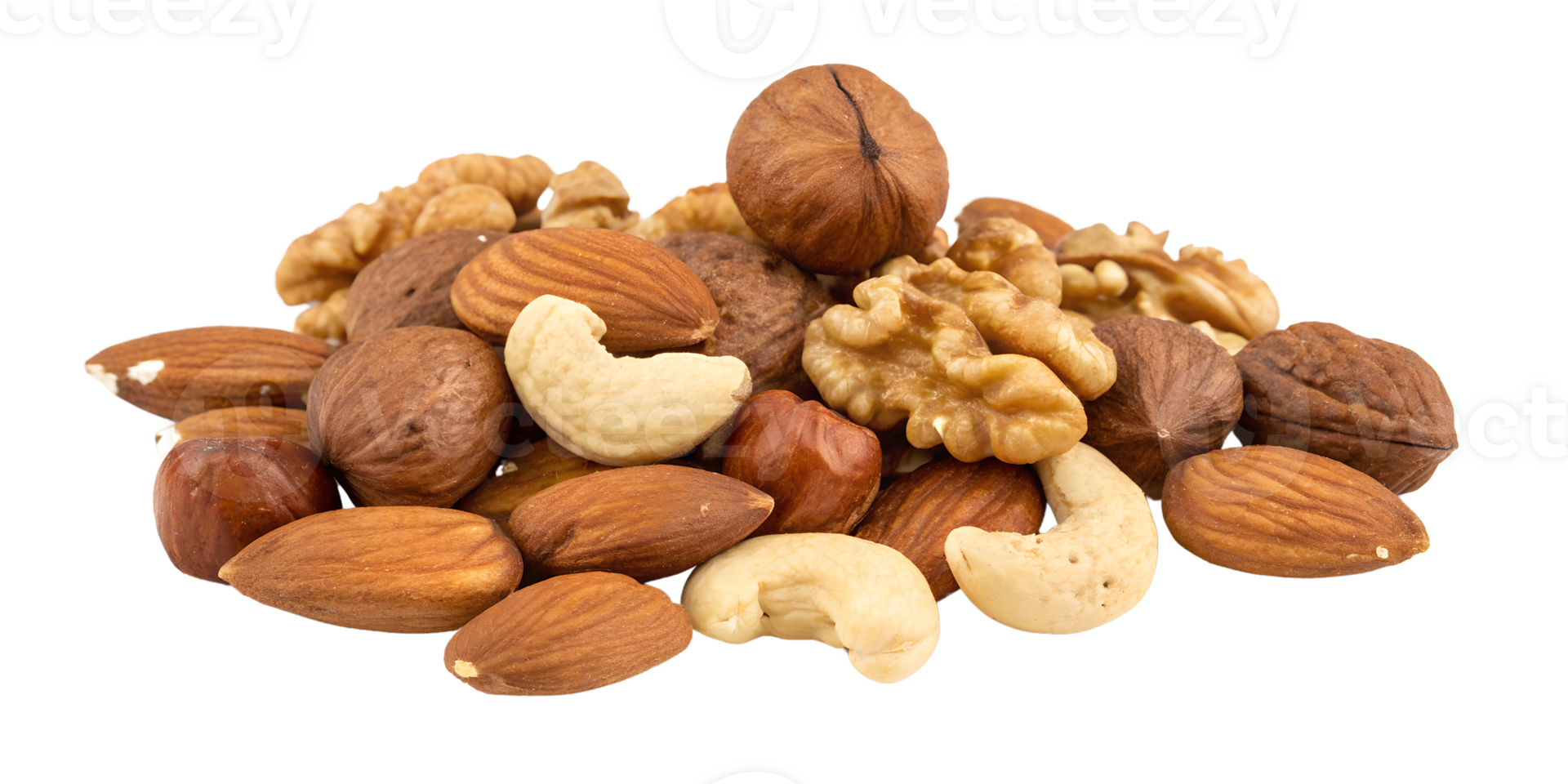 Mixed Shelled Nuts Hazelnuts, Walnuts, Cashews, and Almonds Isolated On Transparency Background png