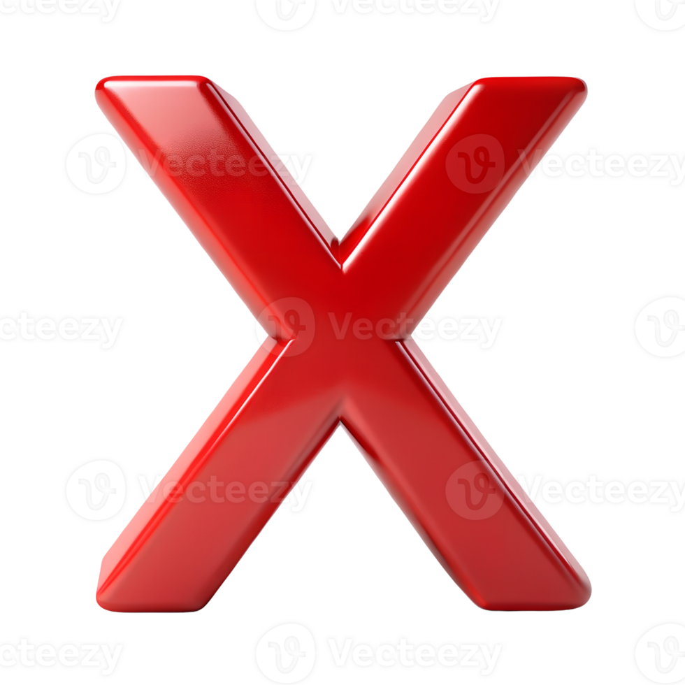 3D Render Red Cross X Mark Isolated On Transparent Background png