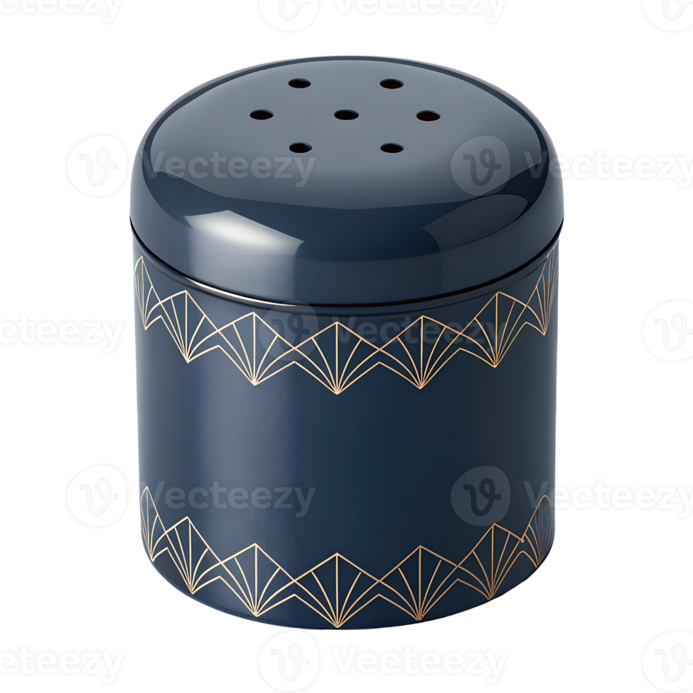 Modern Navy Blue Salt Shaker with Gold Art Deco Geometric Patterns On Transparent Background png