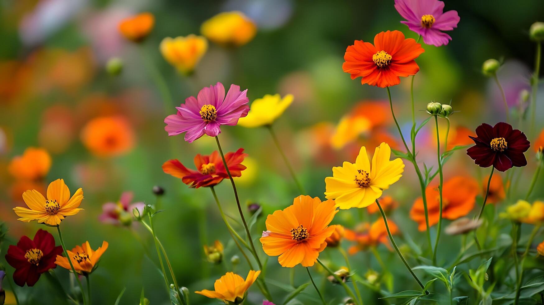 Image of colorful flowers are shown in a field photo