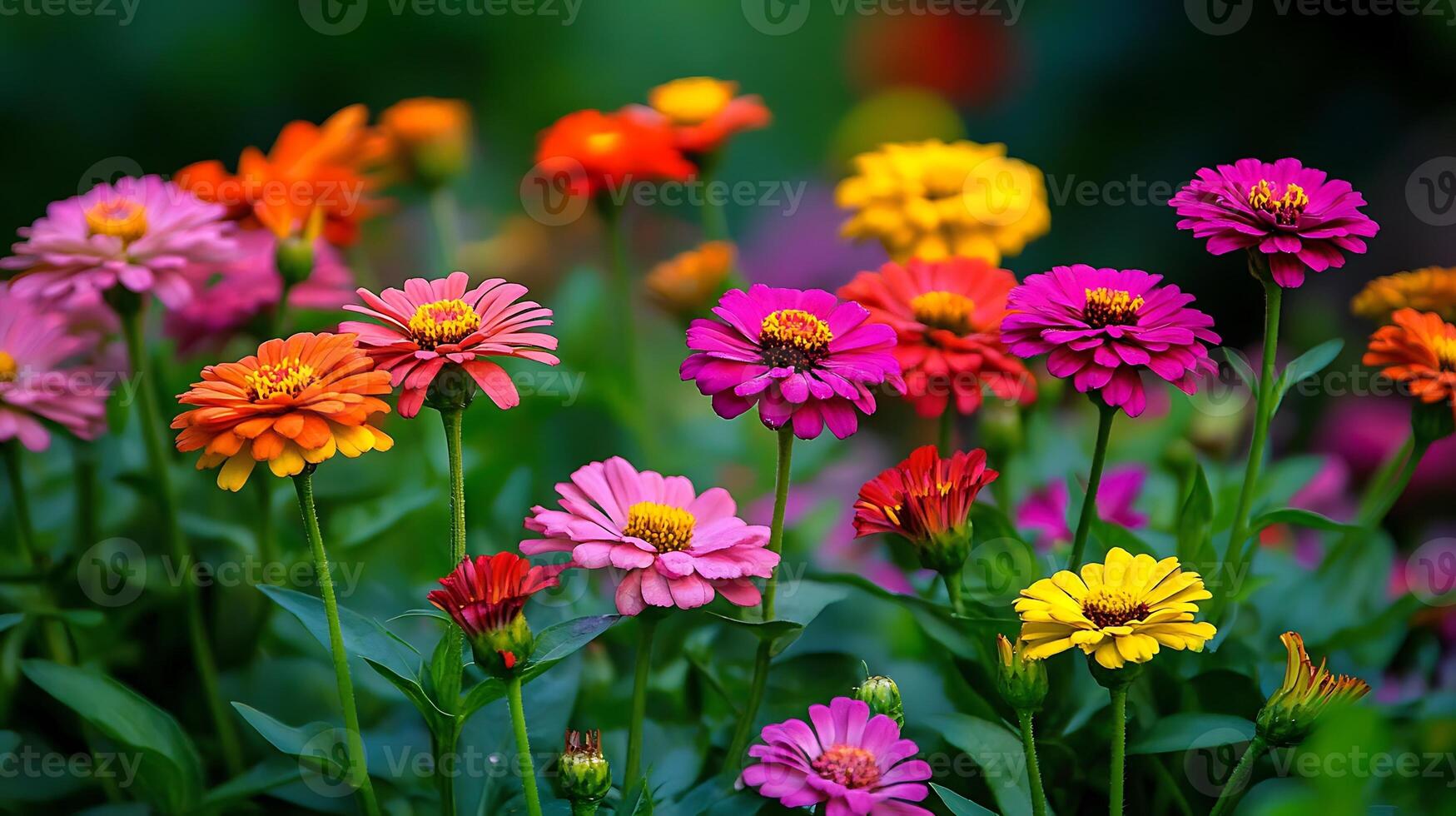 Colorful flowers are shown in a field photo
