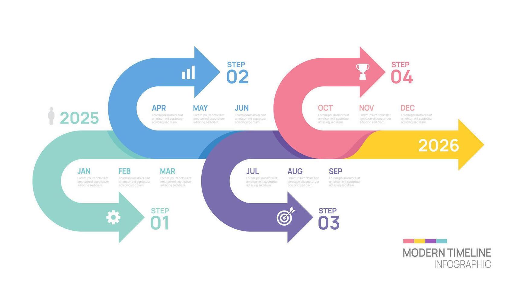Business step timeline infographic arrow template. element timeline diagram calendar. vector