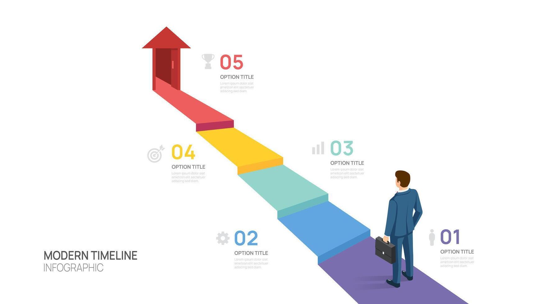 Business success infographic with arrow isometric 5 steps, career growth, and achievement concept. vector