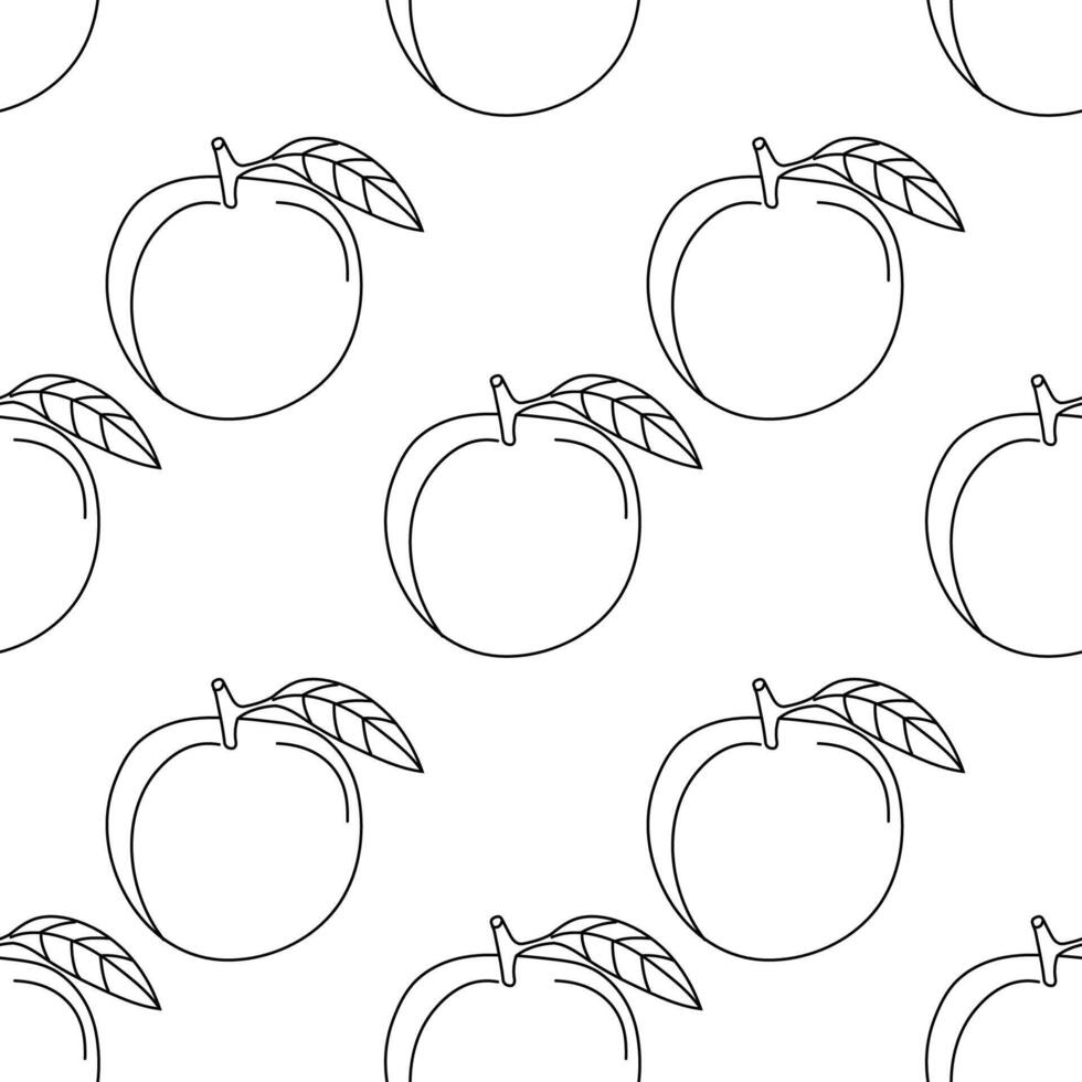 Fruit pattern with simple line drawings of peaches on a white background vector