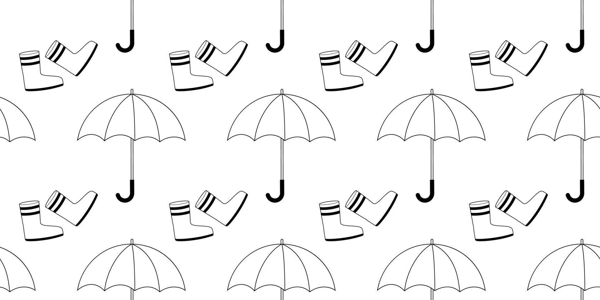 Fun and playful pattern featuring umbrellas and galoshes on a white background vector