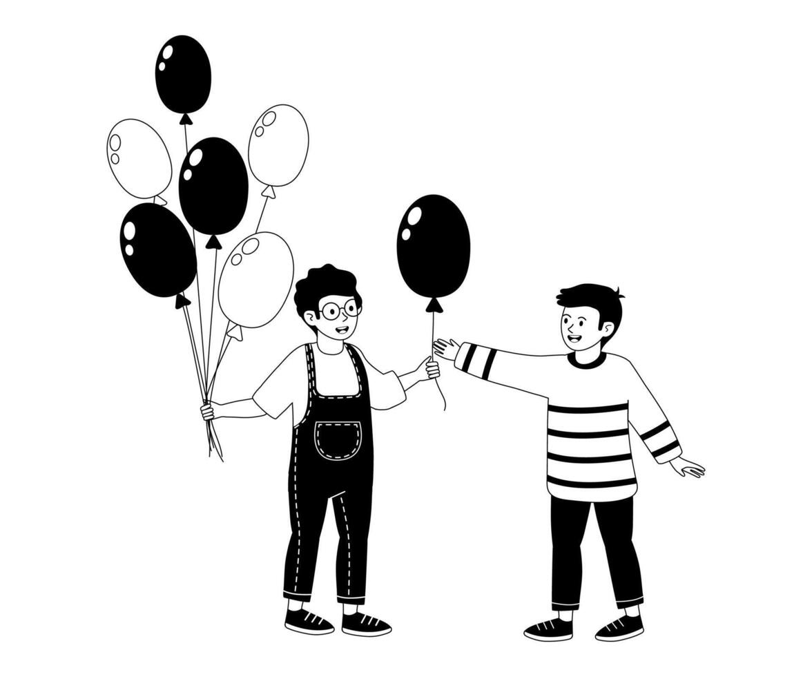 Children exchanging balloons during a cheerful celebration in a playful atmosphere vector