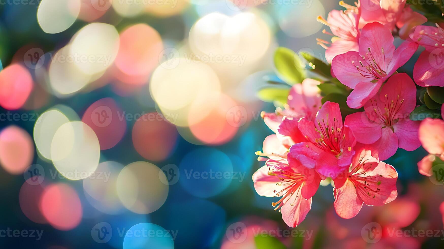 Pink flowers are in front of a bright light photo