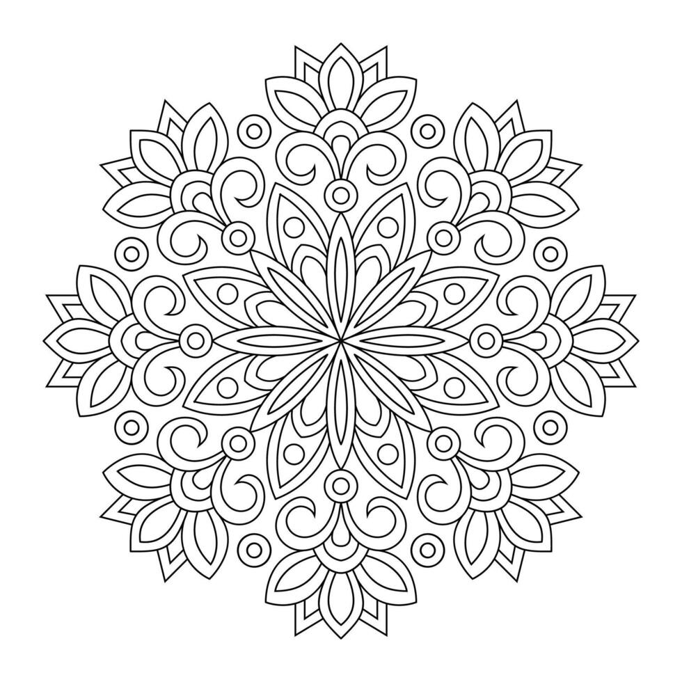 Easy Mandala Black and White Circle Outline colouring book page, file vector