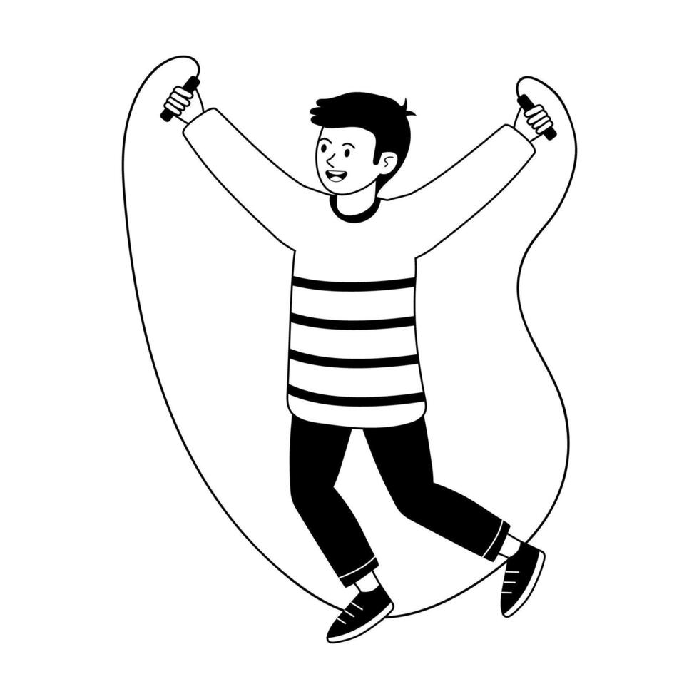 Child enjoys playful activity while skipping with a rope vector