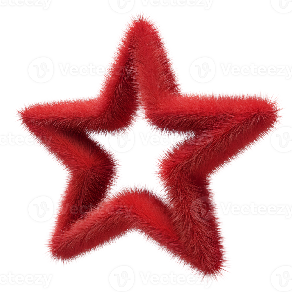 Vibrant Red Fuzzy and Fluffy Star Shaped Design with Plush Texture on Transparent Background png
